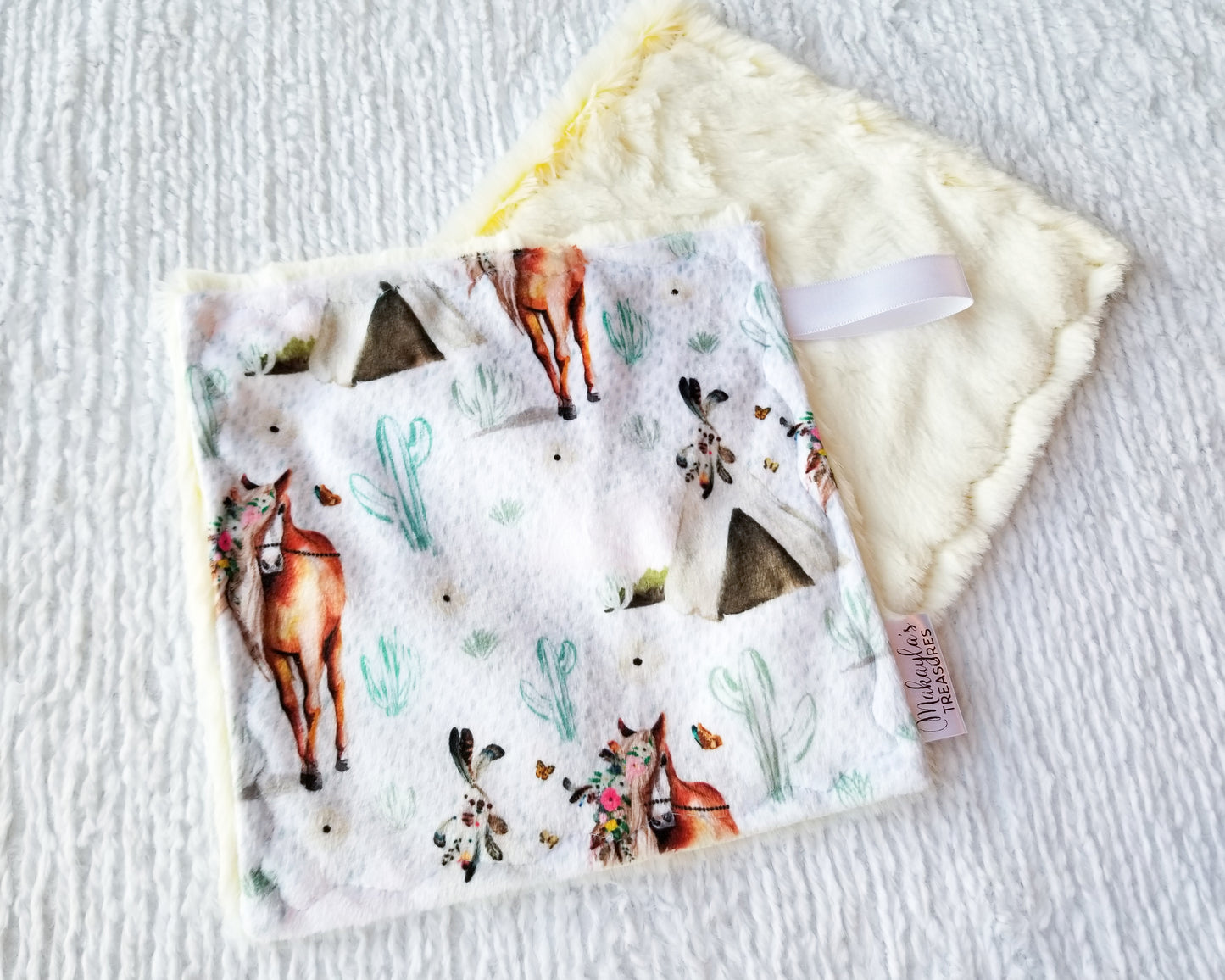 RTS Horses & Wildflowers on White Pacifier Lovey